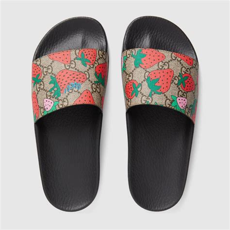 gucci supreme slides|gucci slides with strawberry.